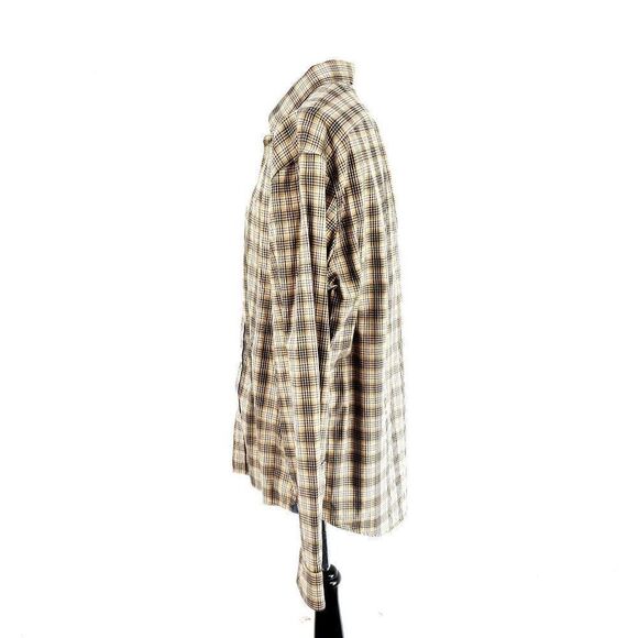 Michael Kors Slim‎ Fit Button Down Brown Plaid Collared XL Cotton Tencel - Picture 3 of 8